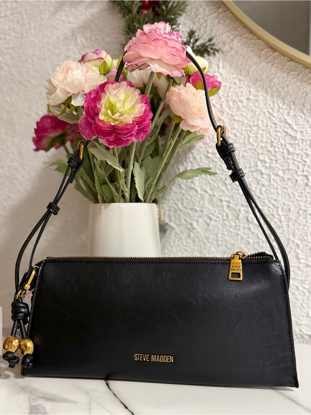Steve Madden Black Baguette Shoulder Bag Gold Hardware